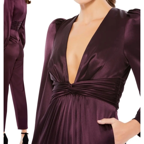 IEENA FOR MAC DUGGAL Front Twist Puff Sleeve Deep V Jumpsuit - Picture 4 of 13